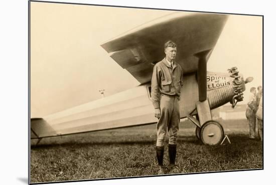 Charles Lindbergh and Plane-null-Mounted Art Print