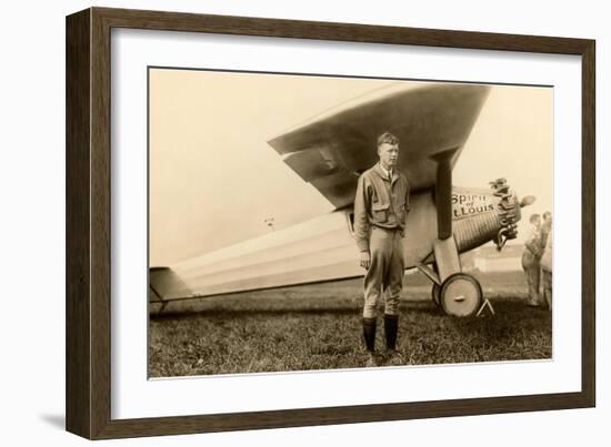 Charles Lindbergh and Plane-null-Framed Art Print