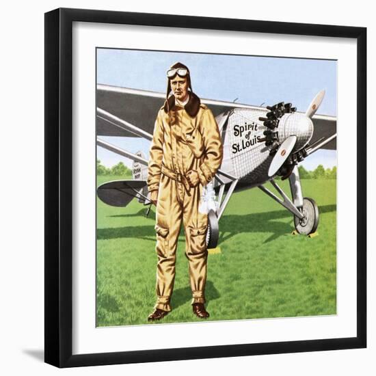 Charles Lindbergh and the Plane in Whch He Flew across the Atlantic, Solo.-John Keay-Framed Premium Giclee Print