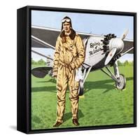 Charles Lindbergh and the Plane in Whch He Flew across the Atlantic, Solo.-John Keay-Framed Stretched Canvas