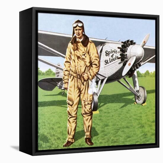 Charles Lindbergh and the Plane in Whch He Flew across the Atlantic, Solo.-John Keay-Framed Stretched Canvas