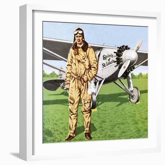 Charles Lindbergh and the Plane in Whch He Flew across the Atlantic, Solo.-John Keay-Framed Giclee Print