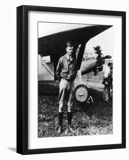 Charles Lindbergh in Front of His Airplane-null-Framed Giclee Print