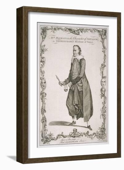 Charles Macklin Actor in the Role of Shylock in the Merchant of Venice-J. Lodge-Framed Art Print