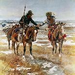 Crossing the River, C.1895 (Oil on Panel)-Charles Marion Russell-Giclee Print