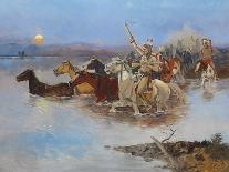 Crossing the River, C.1895 (Oil on Panel)-Charles Marion Russell-Giclee Print