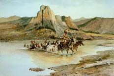 Crossing the River, C.1895 (Oil on Panel)-Charles Marion Russell-Giclee Print