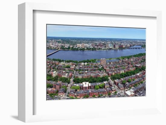 Charles River Aerial View Panorama with Boston Midtown City Skyline and Cambridge District.-Songquan Deng-Framed Photographic Print