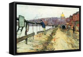 Charles River and Beacon Hill-Childe Hassam-Framed Stretched Canvas