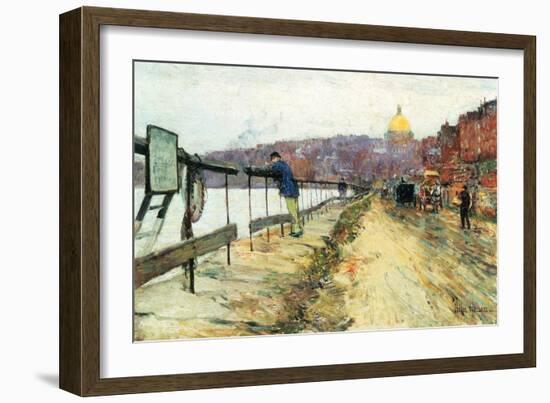 Charles River and Beacon Hill-Childe Hassam-Framed Art Print