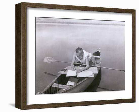 Charles Steinmetz German-American Mathematician Worked in His Canoe, Ca. 1900-null-Framed Photo