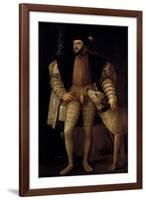 Charles V (1500-58) Holy Roman Emperor and King of Spain with His Dog, 1533-Titian (Tiziano Vecelli)-Framed Giclee Print