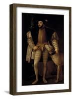 Charles V (1500-58) Holy Roman Emperor and King of Spain with His Dog, 1533-Titian (Tiziano Vecelli)-Framed Giclee Print