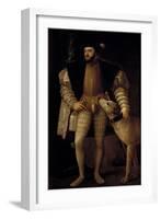 Charles V (1500-58) Holy Roman Emperor and King of Spain with His Dog, 1533-Titian (Tiziano Vecelli)-Framed Giclee Print