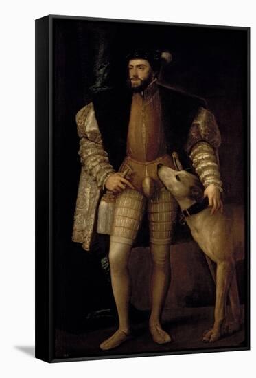 Charles V (1500-58) Holy Roman Emperor and King of Spain with His Dog, 1533-Titian (Tiziano Vecelli)-Framed Stretched Canvas