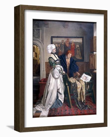 Charles V and Jeanne Vandergeynst at the Cradle of their Daughter Marguerite, 1870-Willem Geets-Framed Giclee Print