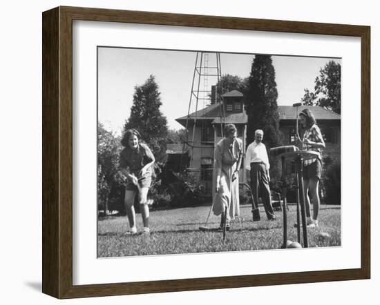 Charles V. Broadley Playing Croquet with His Family after Wife's Recovery from Blindness-null-Framed Photographic Print