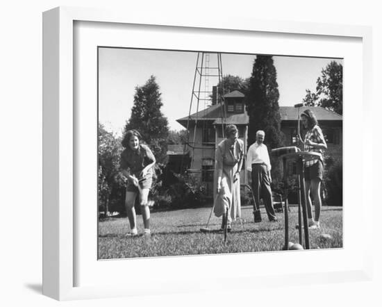 Charles V. Broadley Playing Croquet with His Family after Wife's Recovery from Blindness-null-Framed Photographic Print