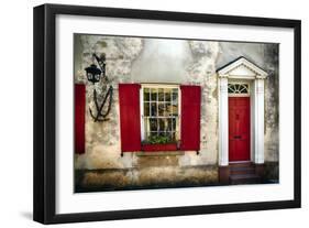 Charleston Red Door And Shutters-George Oze-Framed Photographic Print