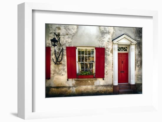 Charleston Red Door And Shutters-George Oze-Framed Photographic Print