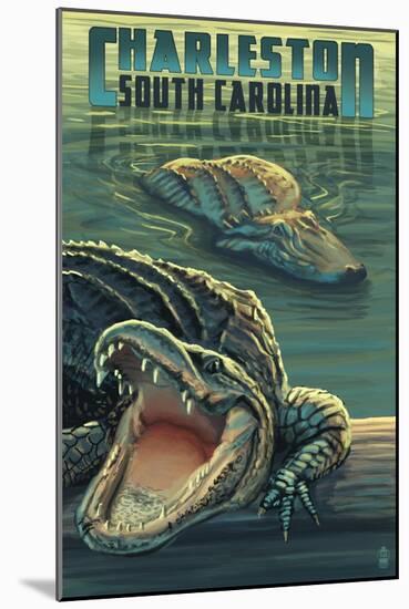 Charleston, South Carolina - Alligators Scene-Lantern Press-Mounted Art Print