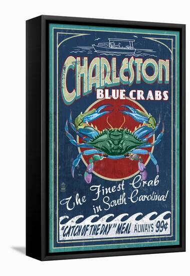 Charleston, South Carolina - Blue Crabs-Lantern Press-Framed Stretched Canvas
