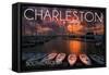 Charleston, South Carolina - Harbor and Sunset-Lantern Press-Framed Stretched Canvas
