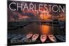 Charleston, South Carolina - Harbor and Sunset-Lantern Press-Mounted Art Print