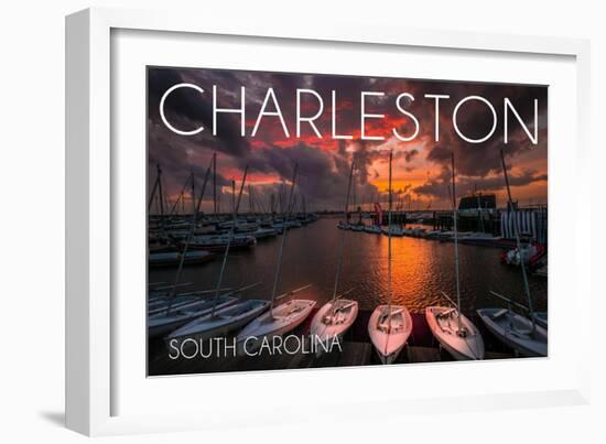 Charleston, South Carolina - Harbor and Sunset-Lantern Press-Framed Art Print