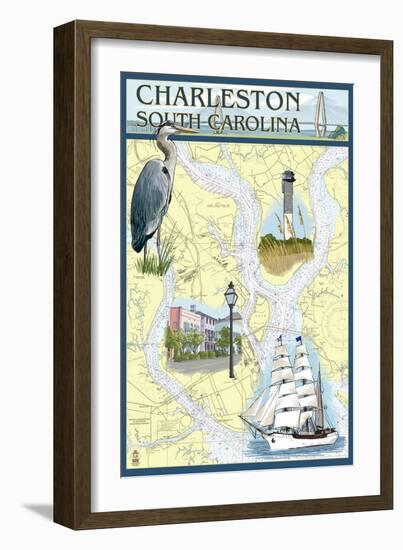 Charleston, South Carolina - Nautical Chart-Lantern Press-Framed Art Print