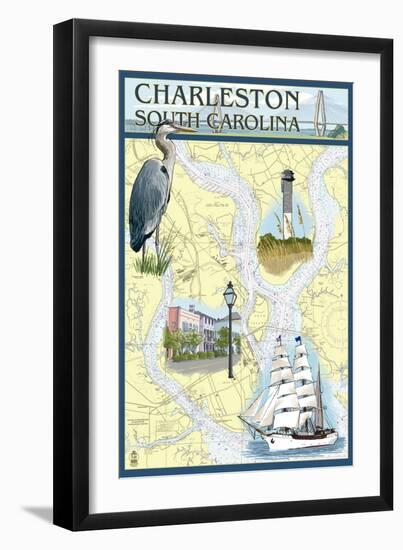 Charleston, South Carolina - Nautical Chart-Lantern Press-Framed Art Print