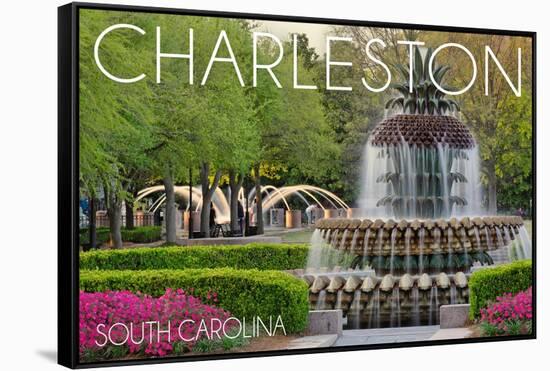 Charleston, South Carolina - Pineapple Fountain-Lantern Press-Framed Stretched Canvas
