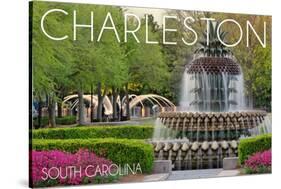 Charleston, South Carolina - Pineapple Fountain-Lantern Press-Stretched Canvas