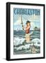 Charleston, South Carolina - Pinup Girl Surf Fishing-Lantern Press-Framed Art Print