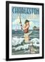 Charleston, South Carolina - Pinup Girl Surf Fishing-Lantern Press-Framed Art Print