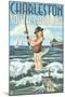 Charleston, South Carolina - Pinup Girl Surf Fishing-Lantern Press-Mounted Art Print