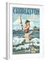 Charleston, South Carolina - Pinup Girl Surf Fishing-Lantern Press-Framed Art Print