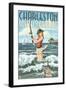 Charleston, South Carolina - Pinup Girl Surf Fishing-Lantern Press-Framed Art Print