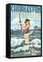 Charleston, South Carolina - Pinup Girl Surf Fishing-Lantern Press-Framed Stretched Canvas