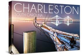 Charleston, South Carolina - Sailboat and Arthur Ravenel Jr. Bridge-Lantern Press-Stretched Canvas