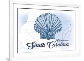 Charleston, South Carolina - Scallop Shell - Blue - Coastal Icon-Lantern Press-Framed Art Print