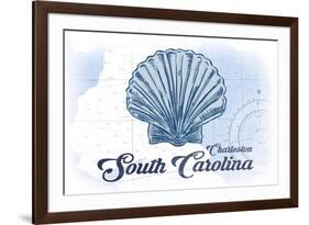 Charleston, South Carolina - Scallop Shell - Blue - Coastal Icon-Lantern Press-Framed Art Print