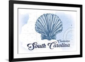 Charleston, South Carolina - Scallop Shell - Blue - Coastal Icon-Lantern Press-Framed Art Print