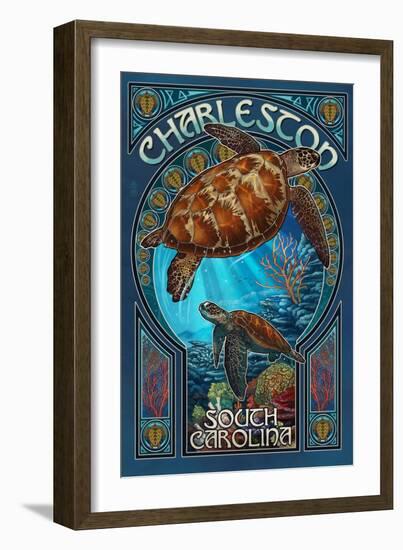 Charleston, South Carolina - Sea Turtle Art Nouveau-Lantern Press-Framed Art Print