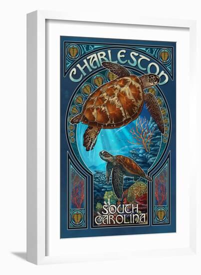 Charleston, South Carolina - Sea Turtle Art Nouveau-Lantern Press-Framed Art Print