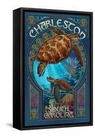 Charleston, South Carolina - Sea Turtle Art Nouveau-Lantern Press-Framed Stretched Canvas