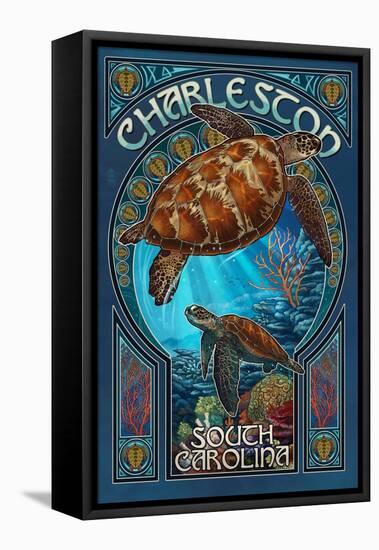 Charleston, South Carolina - Sea Turtle Art Nouveau-Lantern Press-Framed Stretched Canvas