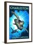 Charleston - South Carolina - Sea Turtle Diving-Lantern Press-Framed Art Print