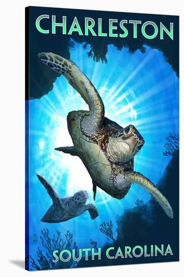 Charleston - South Carolina - Sea Turtle Diving-Lantern Press-Stretched Canvas