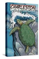 Charleston, South Carolina - Sea Turtles Woodblock Print-Lantern Press-Stretched Canvas